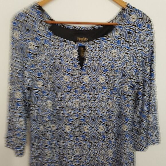 LAUNDRY by Shelli Segal Summer Shift Dress Black Blue and White XS NWOT - Picture 5 of 10